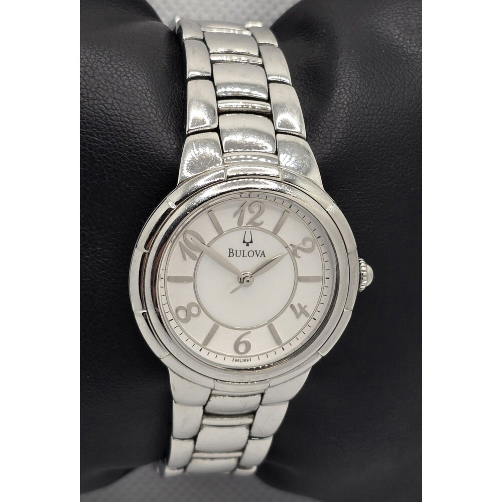 Women's Bulova Round MOP Dial Silver Tone Case Link Bracelet Band Watch 04 - Picture 3 of 10